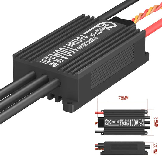 QX-MOTOR 100A ESC 2-6s brushless speed controller with built-in 5.5V/5A UBEC, suitable for 70mm EDF/remote control toys