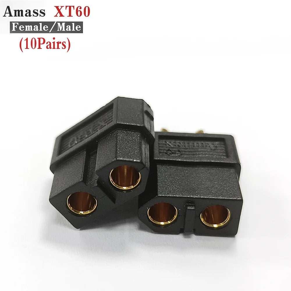 Amass 10/20/50 pair XT60 black brass plated gold bullet connector plug, suitable for remote control toy parts