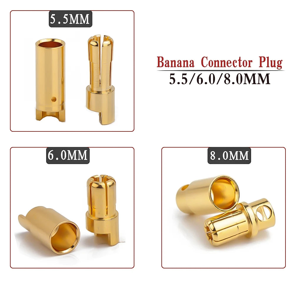 Amass 20/50/100Pairs 5.5mm 6mm 8mm Male Female Bullet Banana Plug Connector for Lipo Battery ESC Motor Remote control toy parts