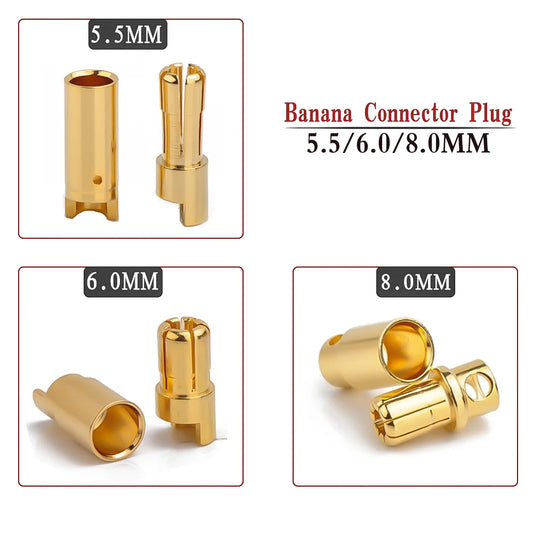 Amass 20/50/100Pairs 5.5mm 6mm 8mm Male Female Bullet Banana Plug Connector for Lipo Battery ESC Motor Remote control toy parts