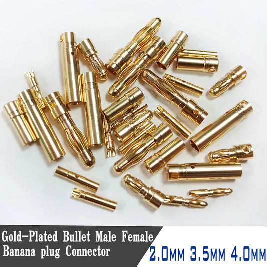 Amass 50/100Pairs 2mm 3.5mm 4mm Gold-Plated Bullet Male Female Banana Plug Connector for DIY RC Lipo Battery ESC Plug