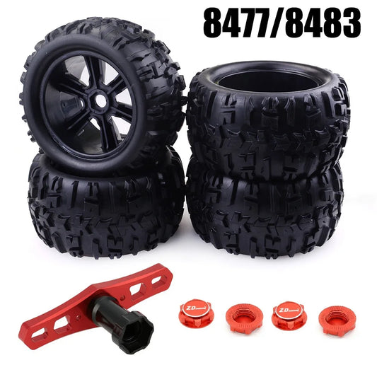 8477/8483 4pcs 17mm Hex 1/8 Scale RC Truck Tires Wheels Set With Tool For ZDRacing JLB Cheetah Monster Flux Parts