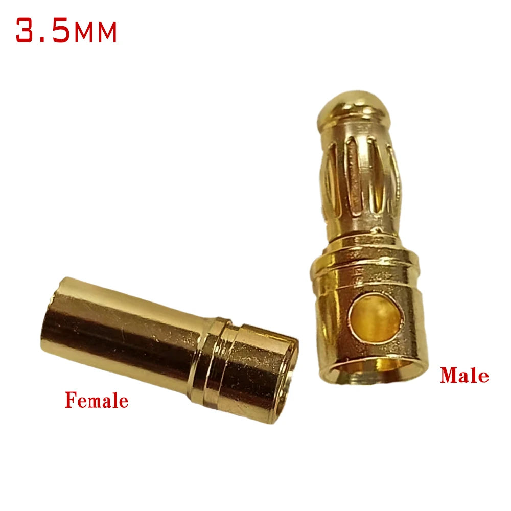 Amass 50/100Pairs 2mm 3.5mm 4mm Gold-Plated Bullet Male Female Banana Plug Connector for DIY RC Lipo Battery ESC Plug