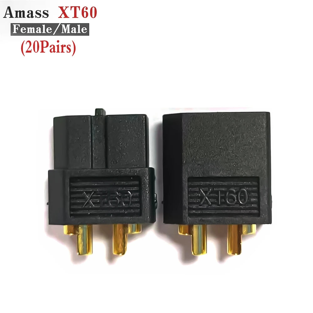 Amass 10/20/50 pair XT60 black brass plated gold bullet connector plug, suitable for remote control toy parts