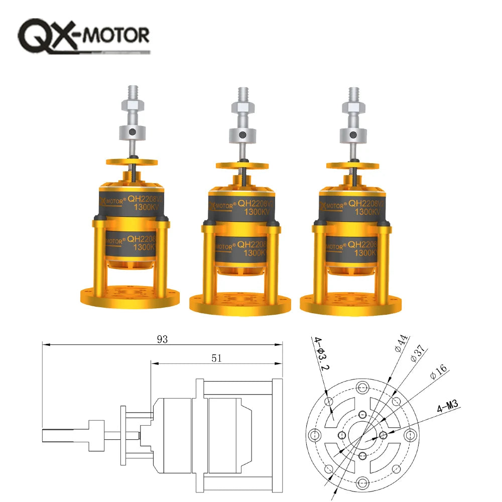 QX-MOTOR QH2208-V2 1300kv coaxial dual propeller brushless motor, paired with 8045 9047 propeller, suitable for toy accessories