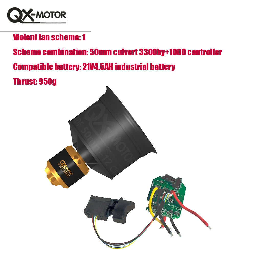 QX-MFLU 50mm 64mm 70mm EDF brushless motor (CW/CCW) assembly parts, equipped with 1KW controller and switch components