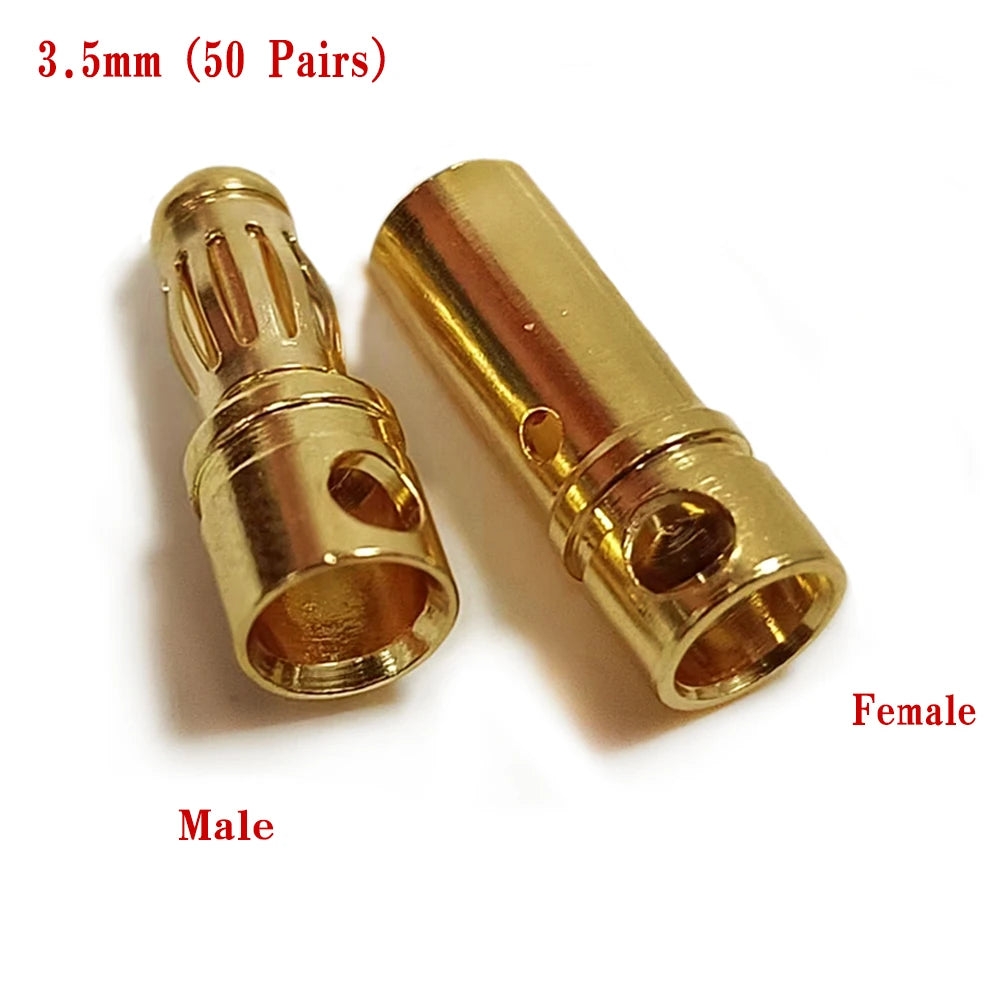 Amass 50/100Pairs 2mm 3.5mm 4mm Gold-Plated Bullet Male Female Banana Plug Connector for DIY RC Lipo Battery ESC Plug