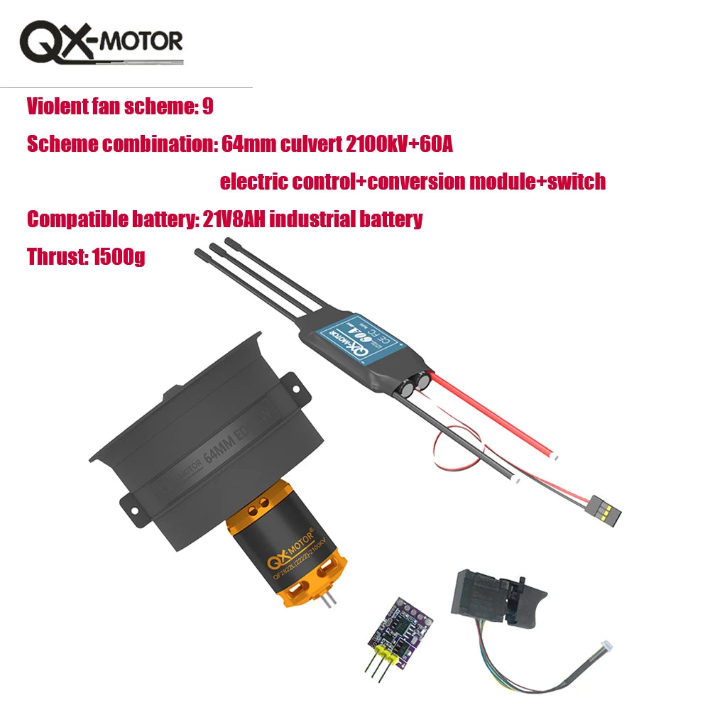 QX-MFLU 50mm 64mm 70mm EDF brushless motor (CW/CCW) assembly parts, equipped with 1KW controller and switch components