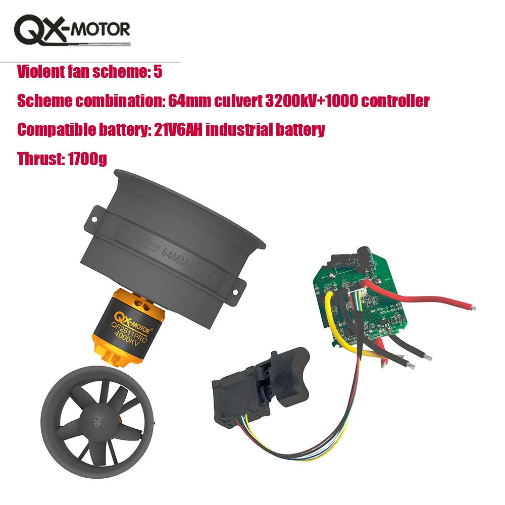 QX-MFLU 50mm 64mm 70mm EDF brushless motor (CW/CCW) assembly parts, equipped with 1KW controller and switch components