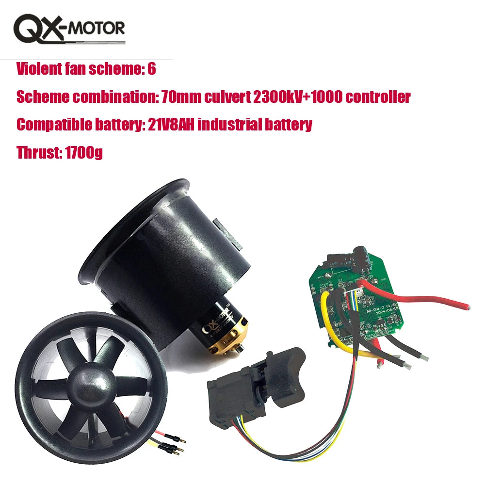 QX-MFLU 50mm 64mm 70mm EDF brushless motor (CW/CCW) assembly parts, equipped with 1KW controller and switch components