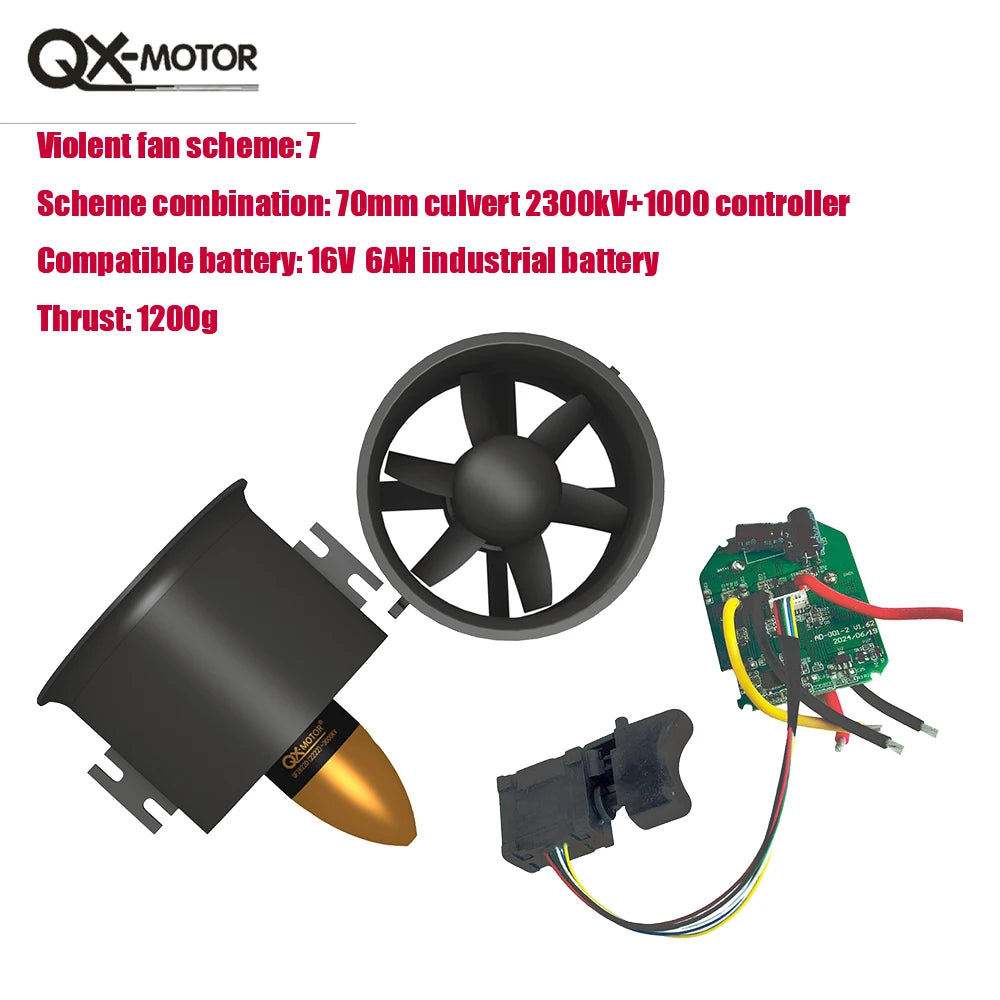 QX-MFLU 50mm 64mm 70mm EDF brushless motor (CW/CCW) assembly parts, equipped with 1KW controller and switch components