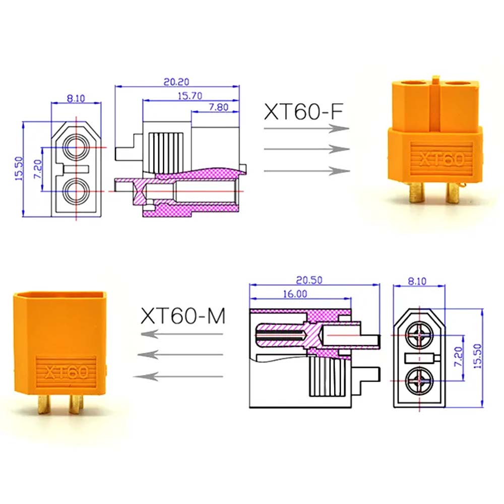 Amass 50Pairs XT60 Male Female Bullet Connectors Plugs For Remote control toy parts