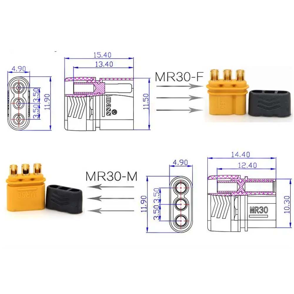 Amass 50Pairs MR30 Male Female Plug Connector with Sheath for Lipo Battery Connecting ESC And Motors