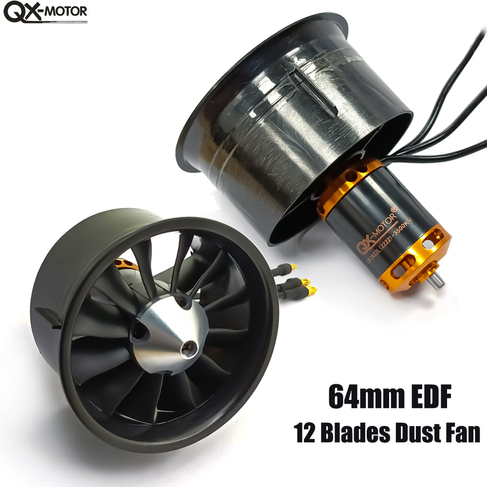 QX-MOTOR New 64mm EDF 2200KV/2400KV/3500KV/3800KV/4300kv Brushless Motor with 12 Blades Ducted Fan for RC Airplane Parts